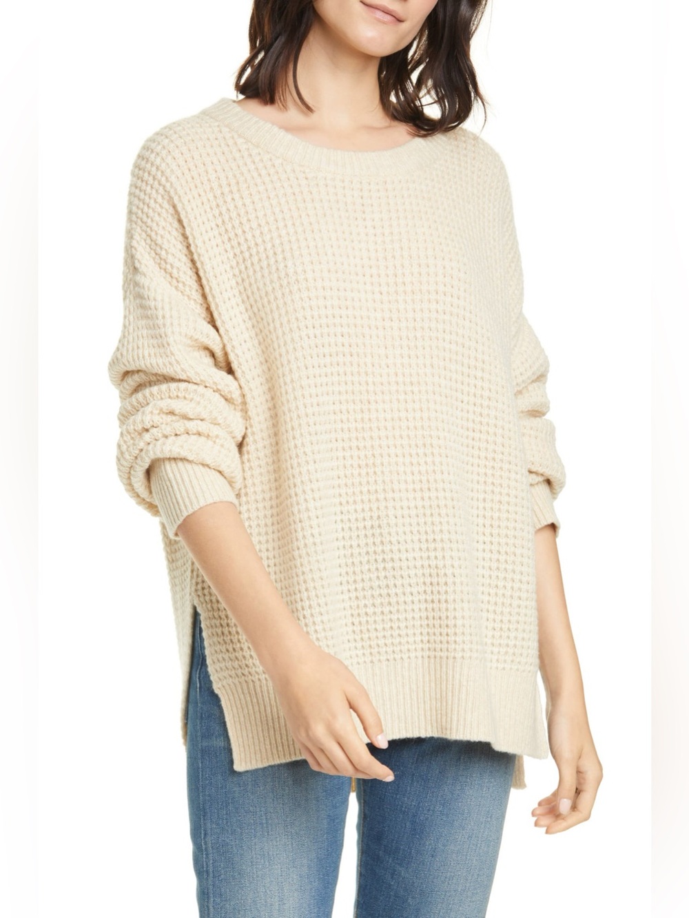 Jenni Kayne Seattle Sweater Cream Merino Wool Camel Hair Waffle Knit Small